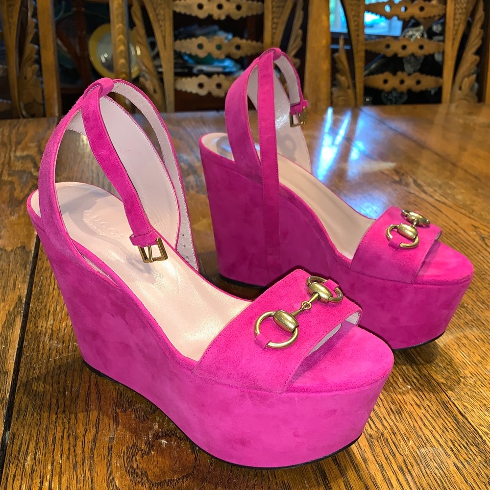 Gucci horsebit suede platforms